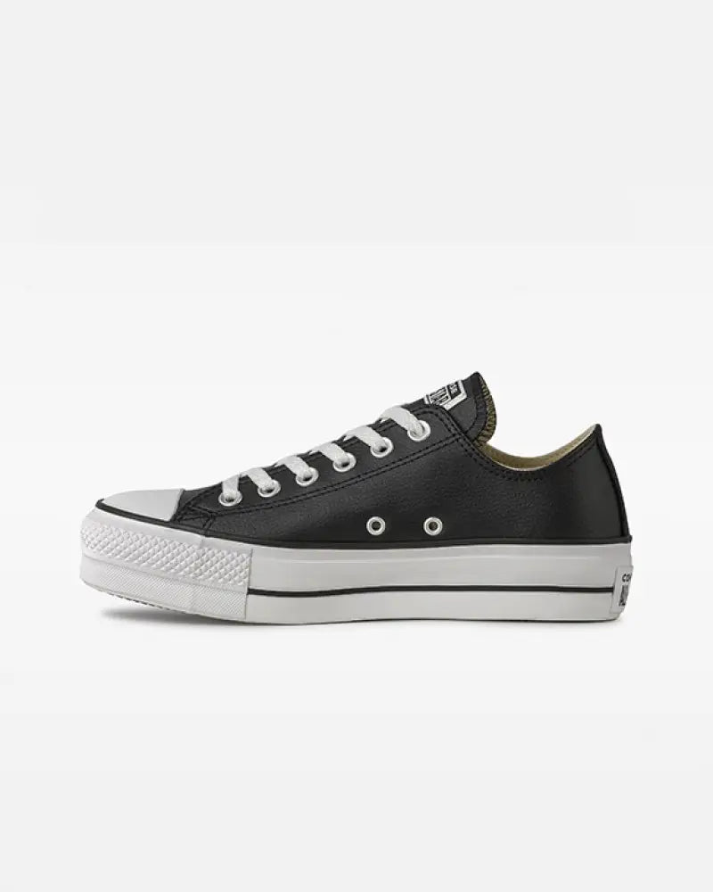 TENIS CONVERSE CHUCK TAYLOR LIFT COURO CANO BAIXO PRETO. PLATAFORMA