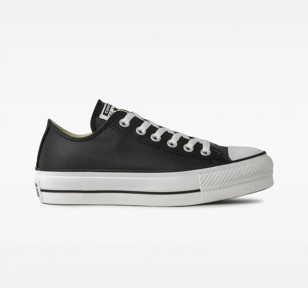 TENIS CONVERSE CHUCK TAYLOR LIFT COURO CANO BAIXO PRETO. PLATAFORMA