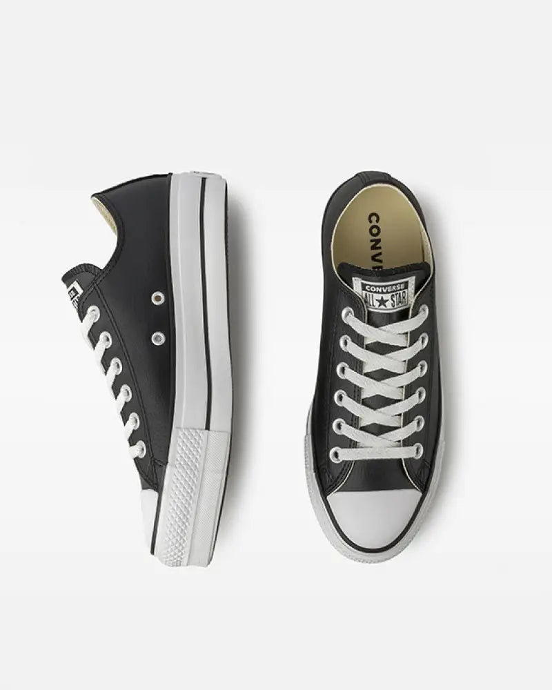 TENIS CONVERSE CHUCK TAYLOR LIFT COURO CANO BAIXO PRETO. PLATAFORMA