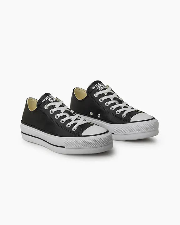 TENIS CONVERSE CHUCK TAYLOR LIFT COURO CANO BAIXO PRETO. PLATAFORMA